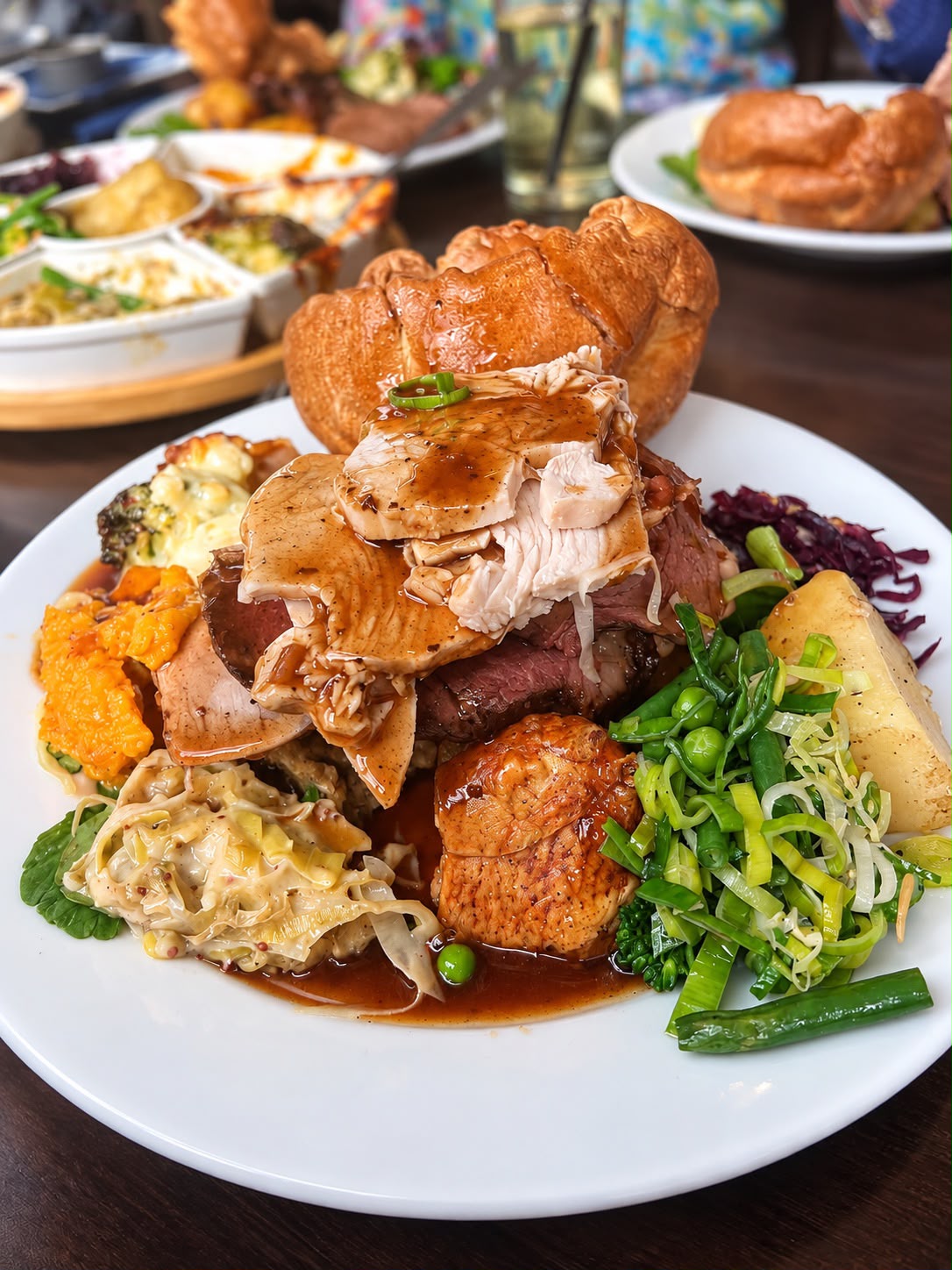 Roast beef with Yorkshire puddings and all the trimmings