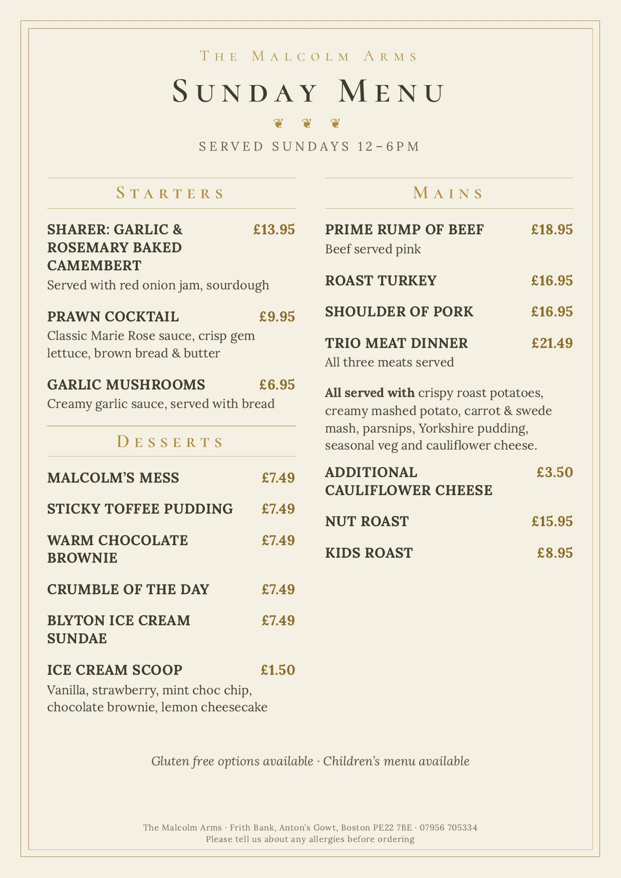 Sunday Menu — tap to read it full size